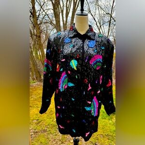 Rima Z Designer Beaded Sequin Multicolor Glamour Jacket 100% Silk Size Large